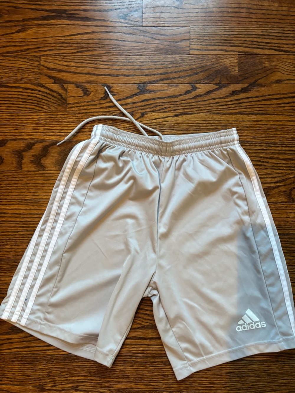 adidas Light Gray Drawstring Athletic Shorts boys size L